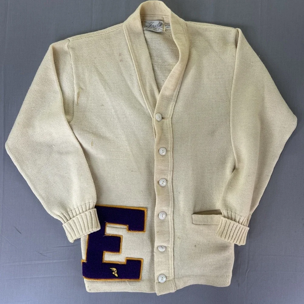 Vintage 50s Letterman Cardigan Wool Sweater Chenille Patch USA Varsity Jersild